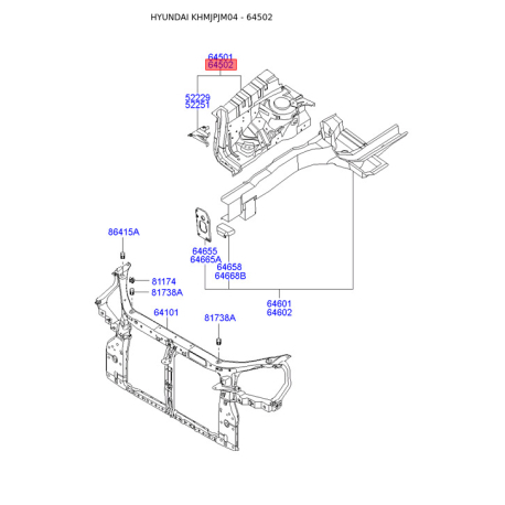Брызговик передний без лонжерона правый 64502-2E010 Mobis - 645022E010 - схема с каталога 64502, KHMJPJM04 645022E010