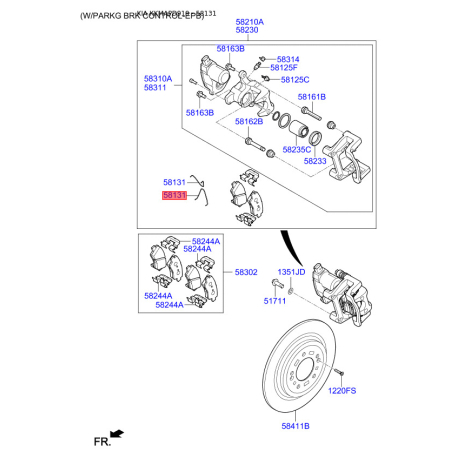 Пружина, колодки дискового гальма 58188-F2500 Mobis - 58188F2500 - схема з каталогу 58131, KKMAPD919 58188F2500