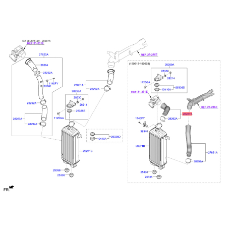 Шланг (патрубок) компрессора 28266-2U200 Mobis - 282662U200 - схема с каталога 28287A, SEURPF119 282662U200