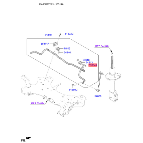 Кронштейн заднього стабілізатора лівий 55514-2G000 Mobis - 555142G000 - схема з каталогу 55514A, IEURPTI23 555142G000