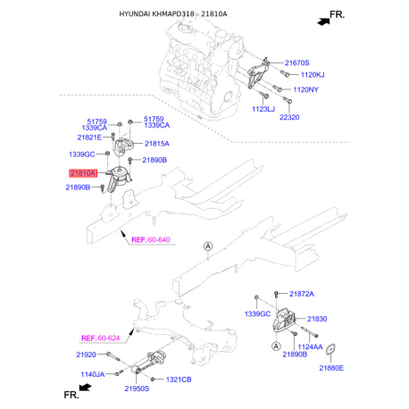 Подушка двигуна 21810-D3200 Mobis - 21810D3200 - схема з каталогу 21810A, KHMAPD318 21810D3200