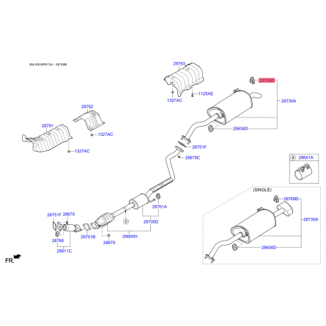 Подушка кріплення випускної системи 28760-4B030 Mobis - 287604B030 - схема з каталогу 28768B, KEURPA716 287604B030