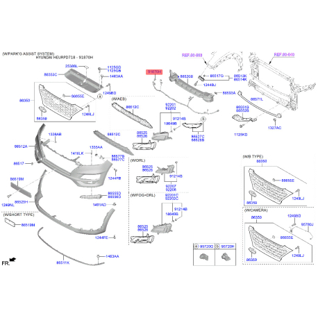 Проводка (жгут, коса) бампера 91890-D7520 Mobis - 91890D7520 - схема с каталога 91870H, HEURPD718 91890D7520