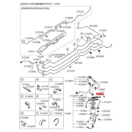 Датчик тиску, паливний бак 31924-2E900 Mobis - 319242E900 - схема з каталогу 31924, SEURPFQZ07 319242E900