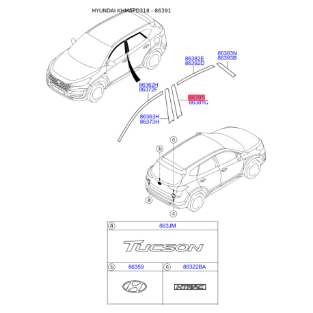 Облицовка / защитная накладка, боковина правая 86391-D3000 Mobis - 86391D3000 - схема с каталога 86391, KHMAPD318 86391D3000