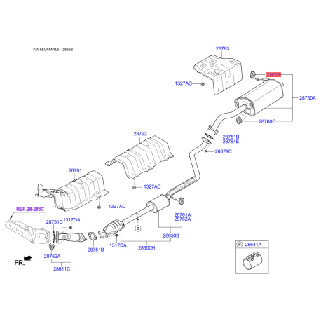 Подушка крепления выпускной системы 28658-2E000 Mobis - 286582E000 - схема с каталога 28658, KEURPA416 286582E000