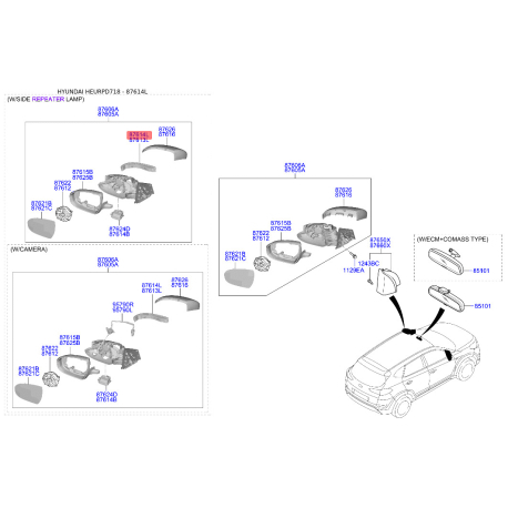 Повторитель поворотов на зеркале правый 87623-D7100 Mobis - 87623D7100 - схема с каталога 87614L, HEURPD718 87623D7100