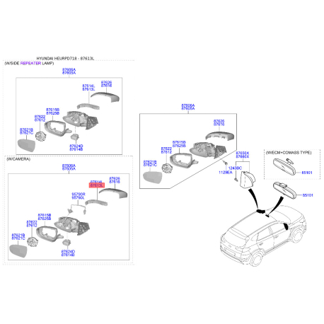 Повторитель поворотов на зеркале левый 87613-D7100 Mobis - 87613D7100 - схема с каталога 87613L, HEURPD718 87613D7100
