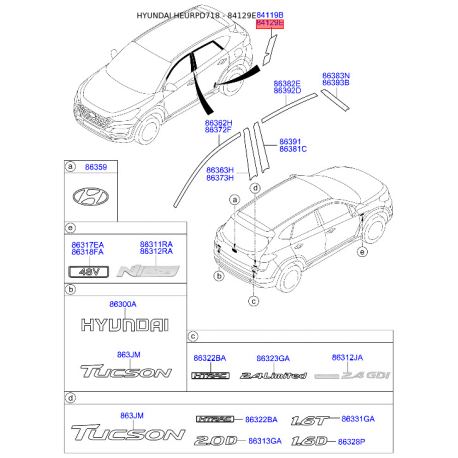 Облицювання / захисна накладка, боковина праве 87549-D3000 Mobis - 87549D3000 - схема з каталогу 84129E, HEURPD718 87549D3000