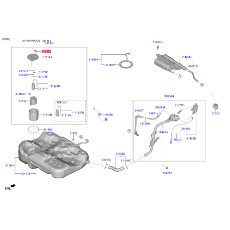 Абсорбер, топливная система, комплектующие 31435-2J000 Mobis - 314352J000 - схема с каталога 31435A, KKMAPEX23 314352J000