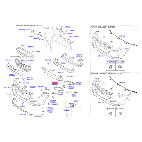 Кронштейн, буфер лівий 86581-2Y000 Mobis - 865812Y000 - схема з каталогу 86591F, HEURPTMZ14 865812Y000