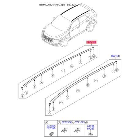 Молдинг крыши правый 87240-D3000 Mobis - 87240D3000 - схема с каталога 86720H, KHMAPD318 87240D3000