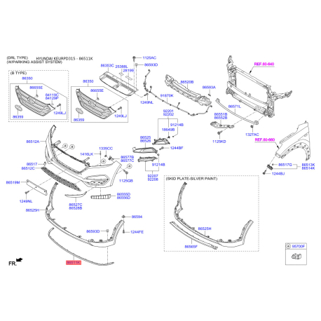 Накладка бампера нижняя (губа) 86567-D3000 Mobis - 86567D3000 - схема с каталога 86511K, KEURPD315 86567D3000