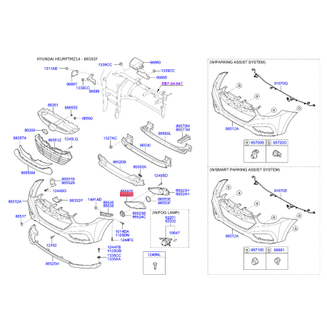 Кронштейн, буфер правий 86582-2Y000 Mobis - 865822Y000 - схема з каталогу 86592F, HEURPTMZ14 865822Y000