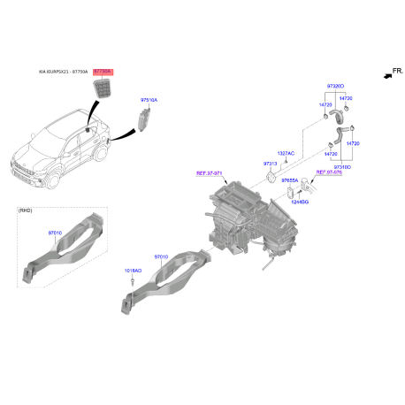 Решетка (клапан) багажника правая 97510-2F200 Mobis - 975102F200 - схема с каталога 87750A, IEURPSX21 975102F200
