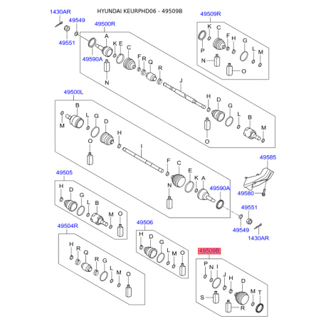 Чохол півосі (пильник) приводного валу лівий 49509-2HA11 Mobis - 495092HA11 - схема з каталогу 49509B, KEURPHD06 495092HA11