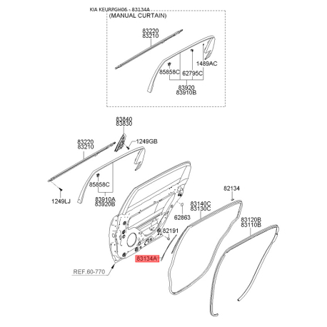 Ущільнення дверей 83134-3F000 Mobis - 831343F000 - схема з каталогу 83134A, KEURPGH06 831343F000