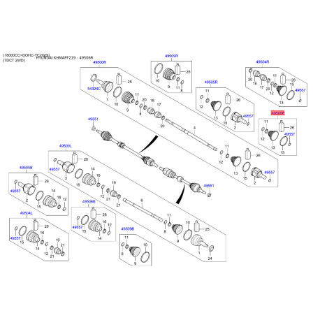 Чехол полуоси (пыльник) приводного вала правый 49542-F2300 Mobis - 49542F2300 - схема с каталога 49506R, KHMAPF219 49542F2300