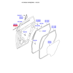 Уплотнитель (прокладка), боковое стекло правый 83220-2E000 Mobis
