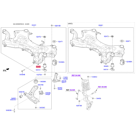 Сайлентблок балки 62485-A9100 Mobis - 62485A9100 - схема з каталогу 62485, KKMAPD919 62485A9100