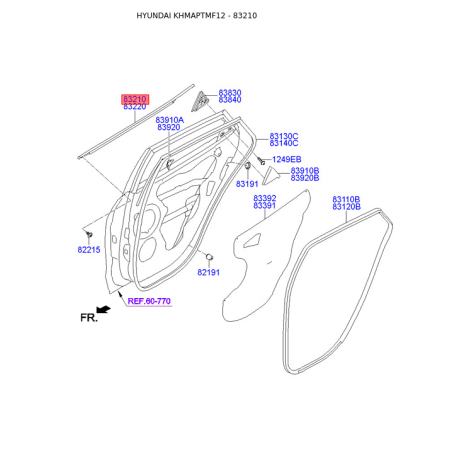 Уплотнитель (прокладка), боковое стекло левый 83210-2S000 Mobis - 832102S000 - схема с каталога 83210, KHMAPTMF12 832102S000