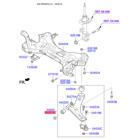 Важіль підвіски колеса правий нижній 54501-3W102 Mobis - 545013W102 - схема з каталогу 54501A, KKMAPSL10 545013W102