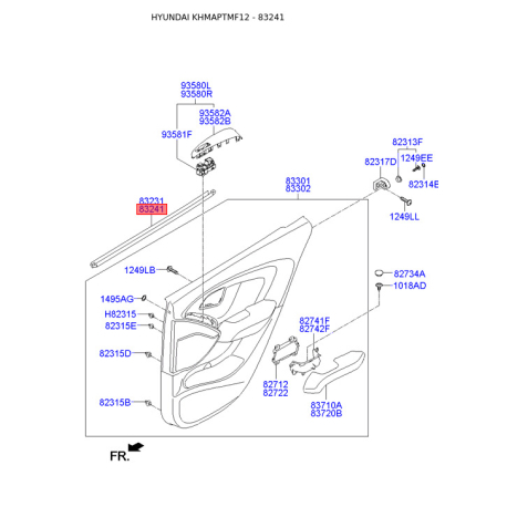 Ущільнювач (прокладка), бічне скло правий 83241-2S000 Mobis - 832412S000 - схема з каталогу 83241, KHMAPTMF12 832412S000