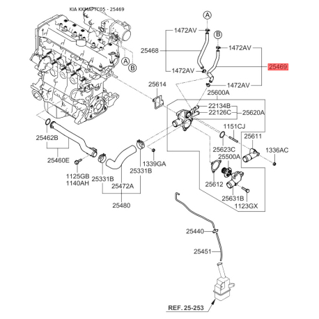 Патрубок дроссельной заслонки 25469-26102 Mobis - 2546926102 - схема с каталога 25469, KKMAPTC05 2546926102