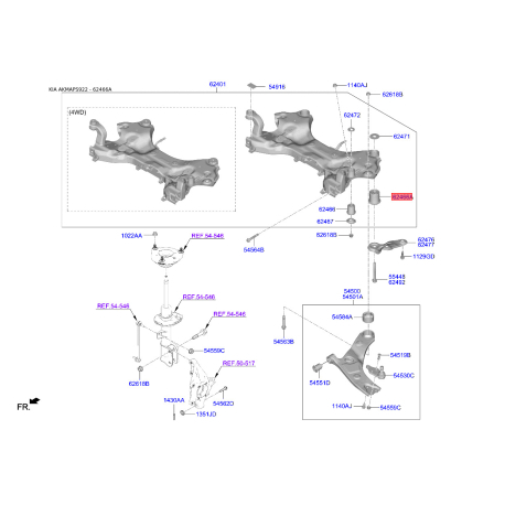 Сайлентблок балки 62486-S1000 Mobis - 62486S1000 - схема з каталогу 62466A, AKMAPS922 62486S1000
