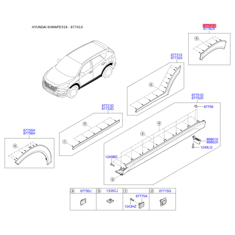 Накладка арки колеса наружная пластиковая левая 87741-D3000CA Mobis - 87741D3000CA - схема с каталога 87741X, KHMAPD318 87741D3000CA