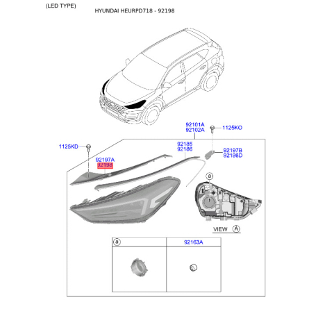Кріплення фари, освітлення праве 92141-D7500 Mobis - 92141D7500 - схема з каталогу 92198, HEURPD718 92141D7500