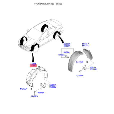 Обшивка (подкрылок), колесная ниша правая 86812-F2800 Mobis - 86812F2800 - схема с каталога 86812, KRUSPF219 86812F2800