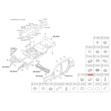 Заглушка кузова 84142-3K000 Mobis - 841423K000 - схема с каталога 84142N, SEURPSLZ14 841423K000