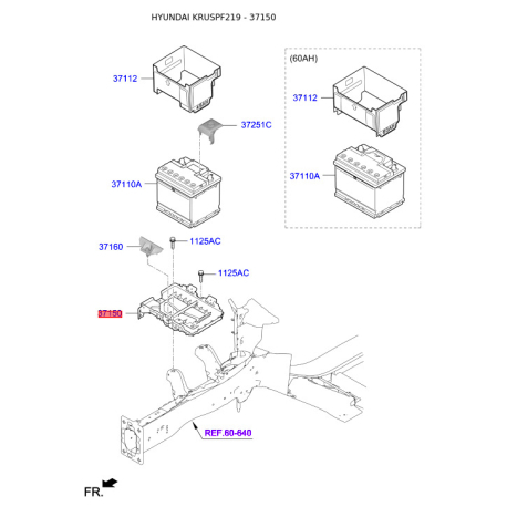 Кріплення акумулятора 37150-F2500 Mobis - 37150F2500 - схема з каталогу 37150, KRUSPF219 37150F2500
