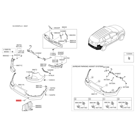 Заглушка бампера 86617-3W000 Mobis - 866173W000 - схема з каталогу 86667, KKMAPSL14 866173W000
