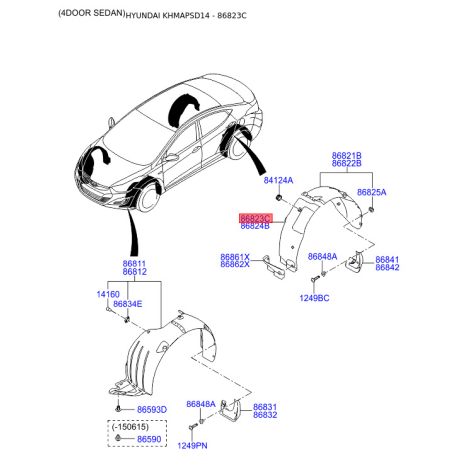 Захист внутрішній задньої маточини передній лівий 86823-3X100 Mobis - 868233X100 - схема з каталогу 86823C, KHMAPSD14 868233X100