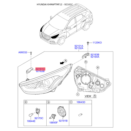 Крепление фары, освещение левое 92131-2S500 Mobis - 921312S500 - схема с каталога 92161C, KHMAPTMF12 921312S500