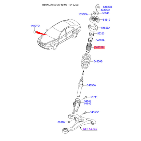 Пилозахисний комплект амортизатора 54628-3K050 Mobis - 546283K050 - схема з каталогу 54625B, KEURPNF08 546283K050