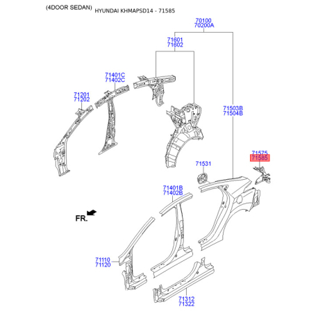 Кронштейн, задній ліхтар правий 71580-3X000 Mobis - 715803X000 - схема з каталогу 71585, KHMAPSD14 715803X000