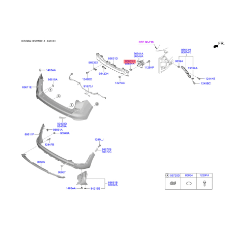 Кронштейн, буфер левый верхний 86633-D7000 Mobis - 86633D7000 - схема с каталога 86633H, HEURPD718 86633D7000