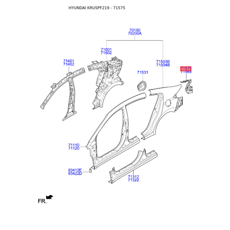 Кронштейн, задній ліхтар лівий 71570-F2500 Mobis - 71570F2500 - схема з каталогу 71575, KRUSPF219 71570F2500