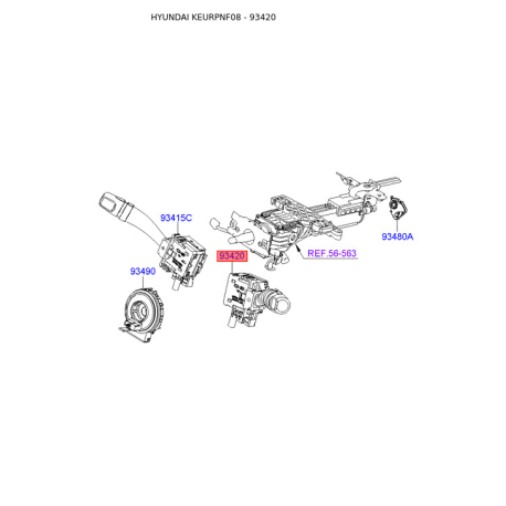 Перемикач склоочисника 93420-3K400 Mobis - 934203K400 - схема з каталогу 93420, KEURPNF08 934203K400