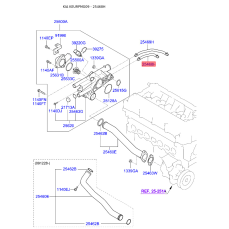 Шланг (патрубок) системи охолодження 25468-2G000 Mobis - 254682G000 - схема з каталогу 25468H, KEURPMG09 254682G000