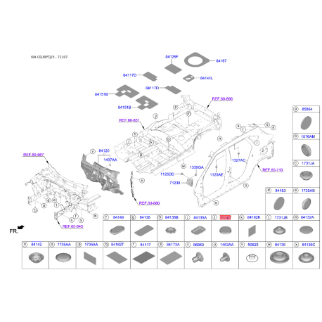 Заглушка кузова 71107-4A000 Mobis - 711074A000 - схема с каталога 71107, CEURPTJ23 711074A000