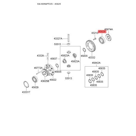 Підшипник диференціала АКПП 45829-34150 Mobis - 4582934150 - схема з каталогу 45829, KKMAPTC05 4582934150