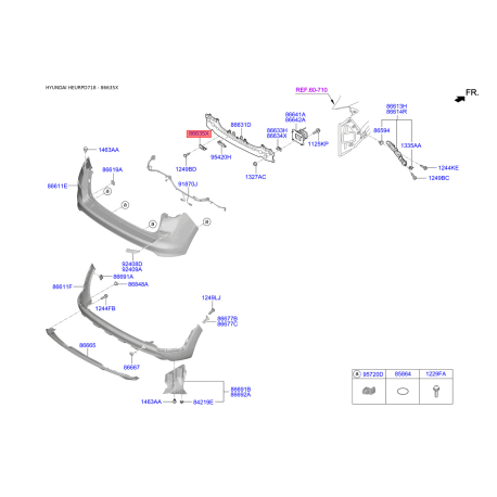 Кронштейн, буфер нижній 86635-D7000 Mobis - 86635D7000 - схема з каталогу 86635X, HEURPD718 86635D7000