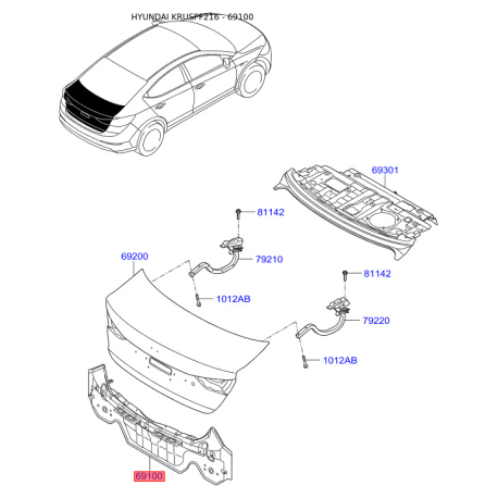 Лонжерон пола багажника 69100-F2000 Mobis - 69100F2000 - схема с каталога 69100, KRUSPF216 69100F2000
