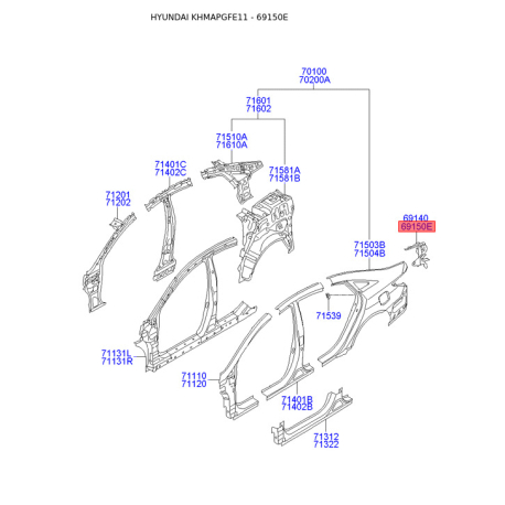Крило задне праве 69141-3S000 Mobis - 691413S000 - схема з каталогу 69150E, KHMAPGFE11 691413S000