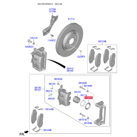 Чохол поршня супорта 58114-3J000 Mobis - 581143J000 - схема з каталогу 58114A, KRUSPAV23 581143J000