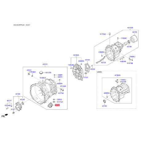 Чохол (пильник) вилки зчеплення (вижимного) 41427-4A000 Mobis - 414274A000 - схема з каталогу 41417, KEURPPU20 414274A000